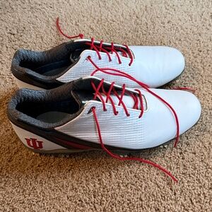 Men’s Foot Joy DNA Indiana University White/Red/Black Athletic Spike Golf Shoes